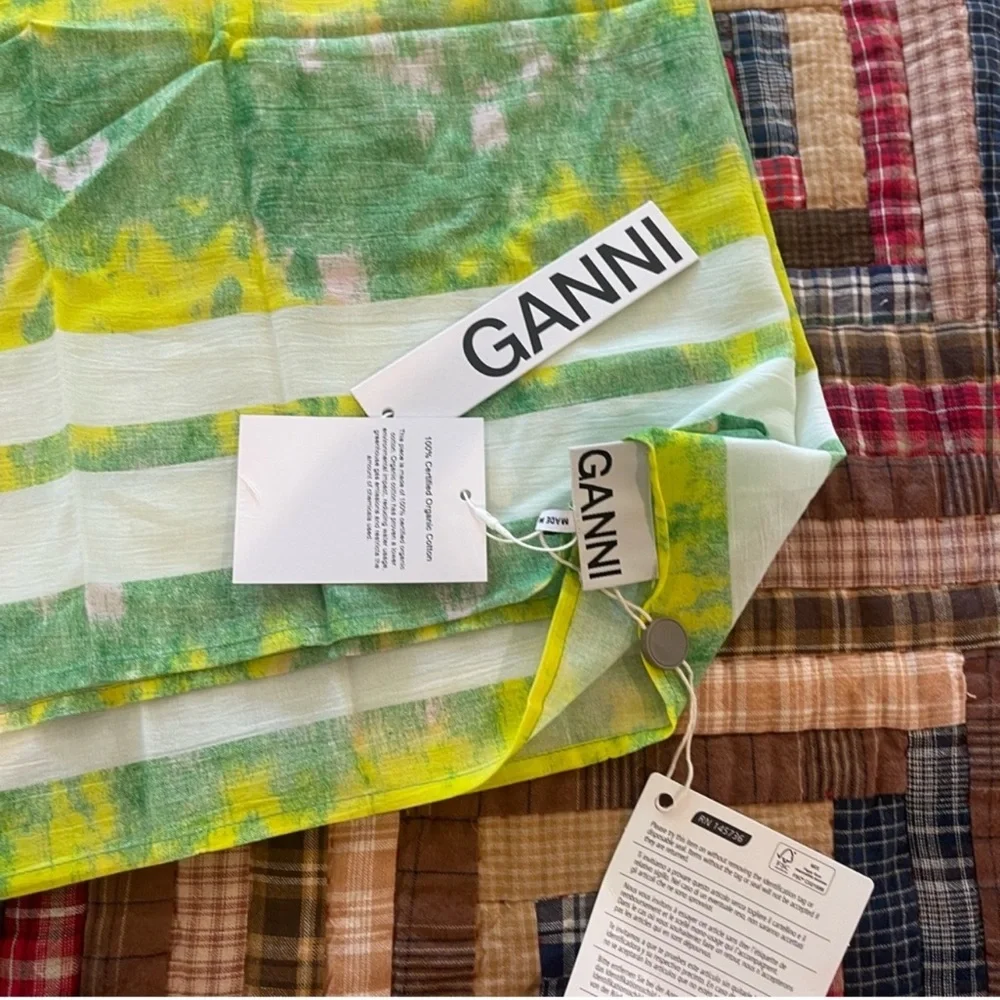 NWT Ganni Tie-dye Voile Scarf organic cotton green and yellow